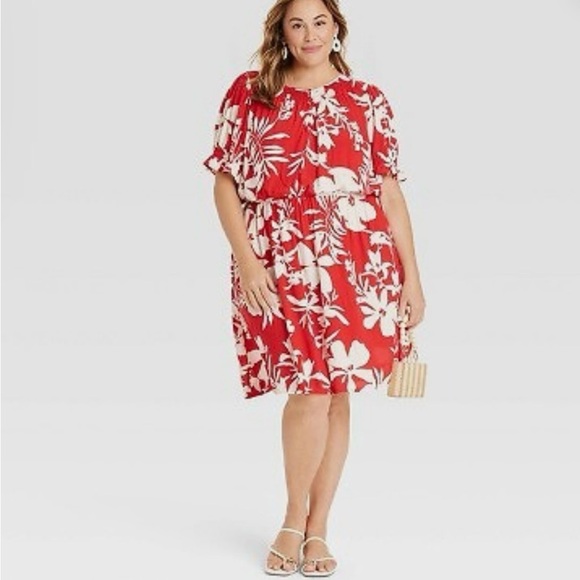 NWT Women's Short Sleeve Mini A-
Line Dress - Ava & Viv Red
Floral 3X - Picture 1 of 11